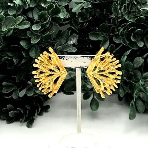 Gold-Tone Coral-Inspired Earrings With Sparkling Crystal Accents - Picture 6 of 9